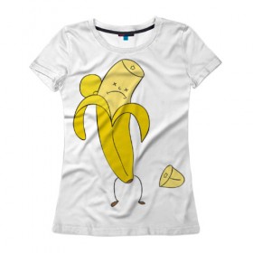 Женская футболка 3D с принтом Банан в Курске, 100% полиэфир ( синтетическое хлопкоподобное полотно) | прямой крой, круглый вырез горловины, длина до линии бедер | грустный | фрукты