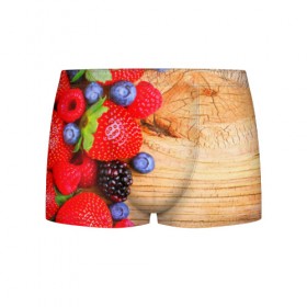 Мужские трусы 3D с принтом Ягодки в Курске, 50% хлопок, 50% полиэстер | классическая посадка, на поясе мягкая тканевая резинка | Тематика изображения на принте: красная | малина | новая | ягода | ягодная