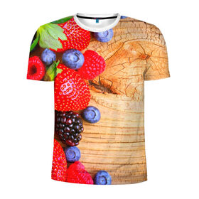 Мужская футболка 3D спортивная с принтом Ягодки в Курске, 100% полиэстер с улучшенными характеристиками | приталенный силуэт, круглая горловина, широкие плечи, сужается к линии бедра | Тематика изображения на принте: красная | малина | новая | ягода | ягодная