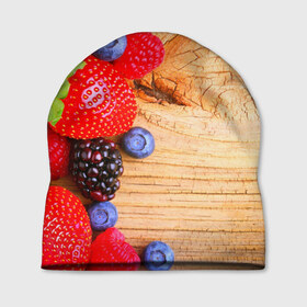 Шапка 3D с принтом Ягодки в Курске, 100% полиэстер | универсальный размер, печать по всей поверхности изделия | Тематика изображения на принте: красная | малина | новая | ягода | ягодная