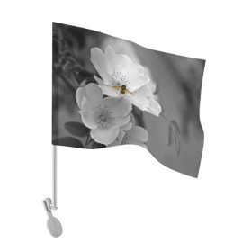 Флаг для автомобиля с принтом Пчела на цветах в Курске, 100% полиэстер | Размер: 30*21 см | лепестки | цветы