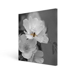 Холст квадратный с принтом Пчела на цветах в Курске, 100% ПВХ |  | лепестки | цветы