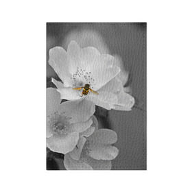 Обложка для паспорта матовая кожа с принтом Пчела на цветах в Курске, натуральная матовая кожа | размер 19,3 х 13,7 см; прозрачные пластиковые крепления | Тематика изображения на принте: лепестки | цветы