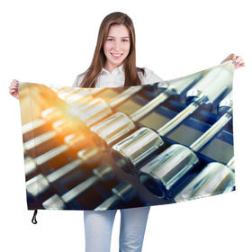 Флаг 3D с принтом Гантели в Курске, 100% полиэстер | плотность ткани — 95 г/м2, размер — 67 х 109 см. Принт наносится с одной стороны | гантели | мощь | сила | спорт