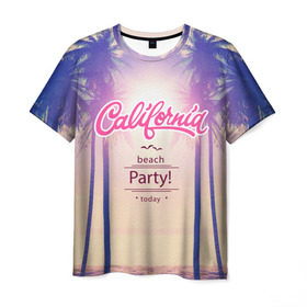 Мужская футболка 3D с принтом Калифорния в Курске, 100% полиэфир | прямой крой, круглый вырез горловины, длина до линии бедер | sea | гавайи | жара | калифорния | лето | любовь | море | океан | отдых | пальмы | пляж | солнце