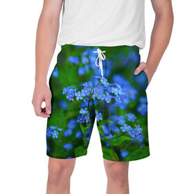 Мужские шорты 3D с принтом Синие цветы в Курске,  полиэстер 100% | прямой крой, два кармана без застежек по бокам. Мягкая трикотажная резинка на поясе, внутри которой широкие завязки. Длина чуть выше колен | лепестки | прикольные картинки | цветочки | цветы