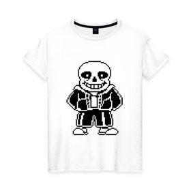 Женская футболка хлопок с принтом Sans Undertale в Курске, 100% хлопок | прямой крой, круглый вырез горловины, длина до линии бедер, слегка спущенное плечо | black white | good jokes | sans | undertale
