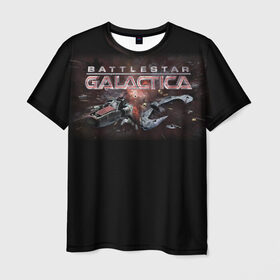 Мужская футболка 3D с принтом Battlestar Galactica в Курске, 100% полиэфир | прямой крой, круглый вырез горловины, длина до линии бедер | Тематика изображения на принте: battlestar galactica | звездный крейсер галактика | космос | фантастика