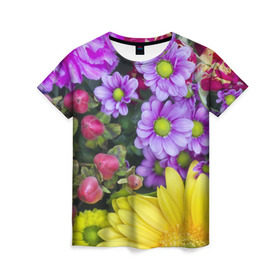 Женская футболка 3D с принтом Роскошные цветы в Курске, 100% полиэфир ( синтетическое хлопкоподобное полотно) | прямой крой, круглый вырез горловины, длина до линии бедер | аромат | астры | букет | вазон | великолепие | гвоздики | гиацинт | гортензия | калла | краски | красота | куст | лилия | орхидея | пион | подсолнух | полевые цветы | природа | растения | розы | ромашки