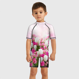 Детский купальный костюм 3D с принтом Нежные розы в Курске, Полиэстер 85%, Спандекс 15% | застежка на молнии на спине | аромат | букет | вазон | великолепие | краски | красота | куст | нежность | природа | растения | розы | украшение | фауна | цветник | цветы