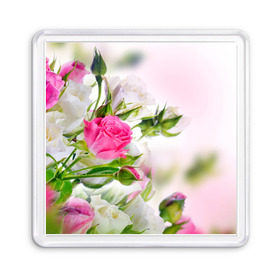 Магнит 55*55 с принтом Алые розы в Курске, Пластик | Размер: 65*65 мм; Размер печати: 55*55 мм | аромат | букет | вазон | великолепие | краски | красота | куст | нежность | природа | растения | розы | украшение | фауна | цветник | цветы