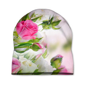 Шапка 3D с принтом Алые розы в Курске, 100% полиэстер | универсальный размер, печать по всей поверхности изделия | аромат | букет | вазон | великолепие | краски | красота | куст | нежность | природа | растения | розы | украшение | фауна | цветник | цветы