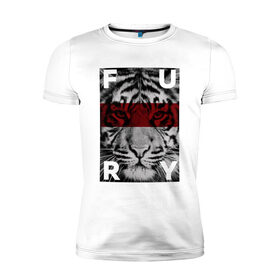 Мужская футболка премиум с принтом Tiger Fury в Курске, 92% хлопок, 8% лайкра | приталенный силуэт, круглый вырез ворота, длина до линии бедра, короткий рукав | 
