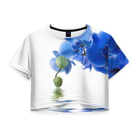 Женская футболка 3D укороченная с принтом Веточка орхидеи в Курске, 100% полиэстер | круглая горловина, длина футболки до линии талии, рукава с отворотами | ветка | красота | нежность | орхидея | природа | растение | фауна | цветок | цветы