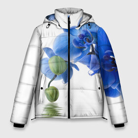 Мужская зимняя куртка 3D с принтом Веточка орхидеи в Курске, верх — 100% полиэстер; подкладка — 100% полиэстер; утеплитель — 100% полиэстер | длина ниже бедра, свободный силуэт Оверсайз. Есть воротник-стойка, отстегивающийся капюшон и ветрозащитная планка. 

Боковые карманы с листочкой на кнопках и внутренний карман на молнии. | Тематика изображения на принте: ветка | красота | нежность | орхидея | природа | растение | фауна | цветок | цветы