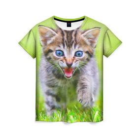 Женская футболка 3D с принтом Кися в Курске, 100% полиэфир ( синтетическое хлопкоподобное полотно) | прямой крой, круглый вырез горловины, длина до линии бедер | домашние | животные | кот | котёнок | кошка | милый