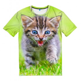 Мужская футболка 3D с принтом Кися в Курске, 100% полиэфир | прямой крой, круглый вырез горловины, длина до линии бедер | домашние | животные | кот | котёнок | кошка | милый