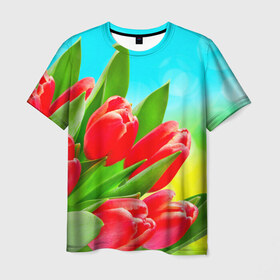 Мужская футболка 3D с принтом Тюльпаны в Курске, 100% полиэфир | прямой крой, круглый вырез горловины, длина до линии бедер | краснык | природа | тюльпан | цветок