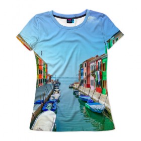 Женская футболка 3D с принтом Венеция в Курске, 100% полиэфир ( синтетическое хлопкоподобное полотно) | прямой крой, круглый вырез горловины, длина до линии бедер | 