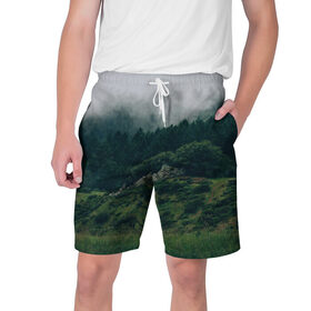 Мужские шорты 3D с принтом Лес в Курске,  полиэстер 100% | прямой крой, два кармана без застежек по бокам. Мягкая трикотажная резинка на поясе, внутри которой широкие завязки. Длина чуть выше колен | зелень | лес | природа