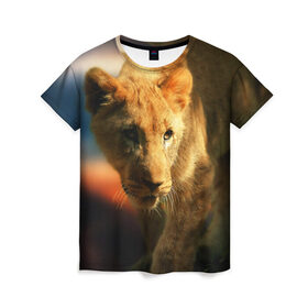 Женская футболка 3D с принтом Львица в Курске, 100% полиэфир ( синтетическое хлопкоподобное полотно) | прямой крой, круглый вырез горловины, длина до линии бедер | lion | голова животного | дикая кошка | кот | лев | цвет