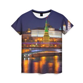 Женская футболка 3D с принтом Москва (Кремль) в Курске, 100% полиэфир ( синтетическое хлопкоподобное полотно) | прямой крой, круглый вырез горловины, длина до линии бедер | moscow | russia | кремль | москва | столица