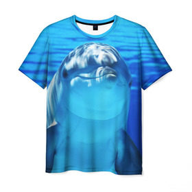 Мужская футболка 3D с принтом Дельфин в Курске, 100% полиэфир | прямой крой, круглый вырез горловины, длина до линии бедер | вода | дельфин | море | отдых | отпуск | подводный мир | туризм