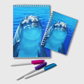 Блокнот с принтом Дельфин в Курске, 100% бумага | 48 листов, плотность листов — 60 г/м2, плотность картонной обложки — 250 г/м2. Листы скреплены удобной пружинной спиралью. Цвет линий — светло-серый
 | вода | дельфин | море | отдых | отпуск | подводный мир | туризм