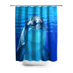Штора 3D для ванной с принтом Дельфин в Курске, 100% полиэстер | плотность материала — 100 г/м2. Стандартный размер — 146 см х 180 см. По верхнему краю — пластиковые люверсы для креплений. В комплекте 10 пластиковых колец | вода | дельфин | море | отдых | отпуск | подводный мир | туризм