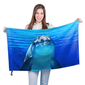 Флаг 3D с принтом Дельфин в Курске, 100% полиэстер | плотность ткани — 95 г/м2, размер — 67 х 109 см. Принт наносится с одной стороны | вода | дельфин | море | отдых | отпуск | подводный мир | туризм