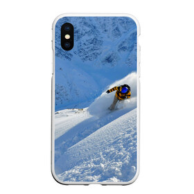 Чехол для iPhone XS Max матовый с принтом Спуск в Курске, Силикон | Область печати: задняя сторона чехла, без боковых панелей | гора | зима | лыжник | снег | спорт | спуск