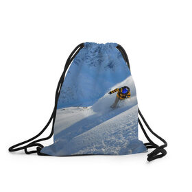 Рюкзак-мешок 3D с принтом Спуск в Курске, 100% полиэстер | плотность ткани — 200 г/м2, размер — 35 х 45 см; лямки — толстые шнурки, застежка на шнуровке, без карманов и подкладки | Тематика изображения на принте: гора | зима | лыжник | снег | спорт | спуск