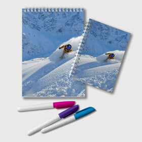 Блокнот с принтом Спуск в Курске, 100% бумага | 48 листов, плотность листов — 60 г/м2, плотность картонной обложки — 250 г/м2. Листы скреплены удобной пружинной спиралью. Цвет линий — светло-серый
 | гора | зима | лыжник | снег | спорт | спуск