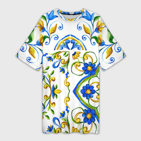 Платье-футболка 3D с принтом Майолика в Курске,  |  | dg | dolce | dolce  gabana | dolce  gabbana | dolce gabbana | maiolica | majolica | trend | барселона | дольче | дольче габана | дольче габбана | керамика | майолика | мода | модный принт | мозаика | мозайка | плитка | роспись | тренд