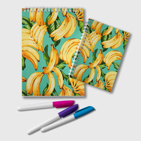 Блокнот с принтом Банан в Курске, 100% бумага | 48 листов, плотность листов — 60 г/м2, плотность картонной обложки — 250 г/м2. Листы скреплены удобной пружинной спиралью. Цвет линий — светло-серый
 | Тематика изображения на принте: banana | банан | бананы | паттерн