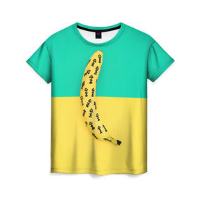Женская футболка 3D с принтом Банан 5 в Курске, 100% полиэфир ( синтетическое хлопкоподобное полотно) | прямой крой, круглый вырез горловины, длина до линии бедер | banana | fashion | банан | бананы | мода