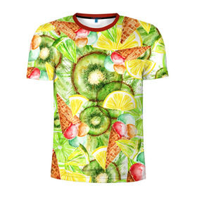 Мужская футболка 3D спортивная с принтом Веселые фрукты 2 в Курске, 100% полиэстер с улучшенными характеристиками | приталенный силуэт, круглая горловина, широкие плечи, сужается к линии бедра | апельсин | арбуз | банан | виноград | груша | киви | мороженое | овощи | питание | ппп | правильное | тайланд | фрукт | яблоко
