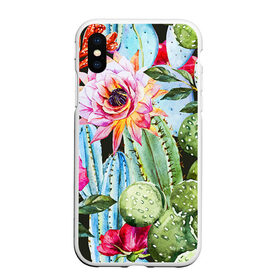 Чехол для iPhone XS Max матовый с принтом Зелень в Курске, Силикон | Область печати: задняя сторона чехла, без боковых панелей | кактусы | лилия | тропики | цветы