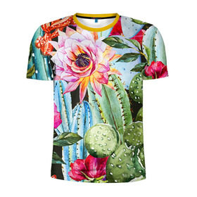 Мужская футболка 3D спортивная с принтом Зелень в Курске, 100% полиэстер с улучшенными характеристиками | приталенный силуэт, круглая горловина, широкие плечи, сужается к линии бедра | Тематика изображения на принте: кактусы | лилия | тропики | цветы
