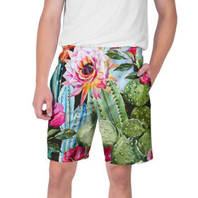 Мужские шорты 3D с принтом Зелень в Курске,  полиэстер 100% | прямой крой, два кармана без застежек по бокам. Мягкая трикотажная резинка на поясе, внутри которой широкие завязки. Длина чуть выше колен | кактусы | лилия | тропики | цветы