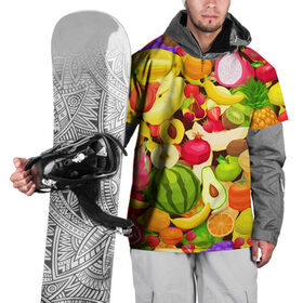 Накидка на куртку 3D с принтом Веселые фрукты в Курске, 100% полиэстер |  | апельсин | арбуз | банан | виноград | груша | киви | овощи | питание | ппп | правильное | тайланд | фрукт | яблоко