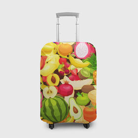 Чехол для чемодана 3D с принтом Веселые фрукты в Курске, 86% полиэфир, 14% спандекс | двустороннее нанесение принта, прорези для ручек и колес | апельсин | арбуз | банан | виноград | груша | киви | овощи | питание | ппп | правильное | тайланд | фрукт | яблоко