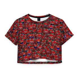 Женская футболка 3D укороченная с принтом Какодемоны (pixel-art) в Курске, 100% полиэстер | круглая горловина, длина футболки до линии талии, рукава с отворотами | doom | демон | дум