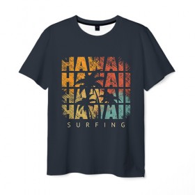 Мужская футболка 3D с принтом HAWAII в Курске, 100% полиэфир | прямой крой, круглый вырез горловины, длина до линии бедер | hawaii | гаваи | лето | океан | отдых | пальмы | пляж | серф