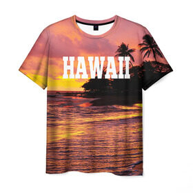 Мужская футболка 3D с принтом HAWAII 2 в Курске, 100% полиэфир | прямой крой, круглый вырез горловины, длина до линии бедер | hawaii | гаваи | лето | океан | отдых | пальмы | пляж | серф