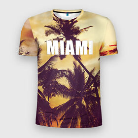 Мужская футболка 3D спортивная с принтом MIAMI в Курске, 100% полиэстер с улучшенными характеристиками | приталенный силуэт, круглая горловина, широкие плечи, сужается к линии бедра | miami | лето | майами | маями | океан | отдых | пальмы | пляж | серф