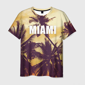 Мужская футболка 3D с принтом MIAMI в Курске, 100% полиэфир | прямой крой, круглый вырез горловины, длина до линии бедер | miami | лето | майами | маями | океан | отдых | пальмы | пляж | серф