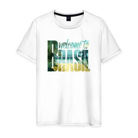 Мужская футболка хлопок с принтом Бразилия в Курске, 100% хлопок | прямой крой, круглый вырез горловины, длина до линии бедер, слегка спущенное плечо. | brasil | бразилия | море | океан | пальмы | пляж
