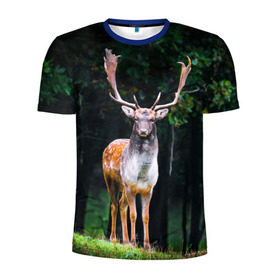 Мужская футболка 3D спортивная с принтом Благородный олень в Курске, 100% полиэстер с улучшенными характеристиками | приталенный силуэт, круглая горловина, широкие плечи, сужается к линии бедра | деревья | лес | олень | природа | рога
