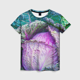 Женская футболка 3D с принтом Капуста в Курске, 100% полиэфир ( синтетическое хлопкоподобное полотно) | прямой крой, круглый вырез горловины, длина до линии бедер | дача | еда | зелень | капуста | овощи | огород | растения | цветная капуста
